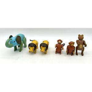 Vintage Fisher Price Little People Zoo Animals Toy Lot Elephant Lion Monkey Bear